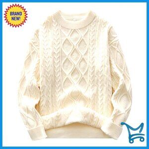 Oversized Chunky Cable Knit Sweater, Thick Acrylic Blend, Winter Pullover